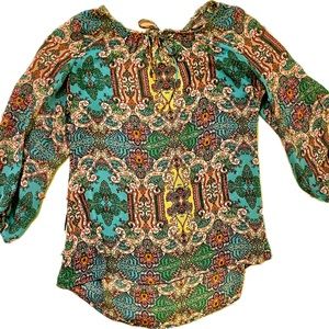 Charter Club Boho Women’s Floral/Paisley sheer print blouse Slit Sleeves Size 1X